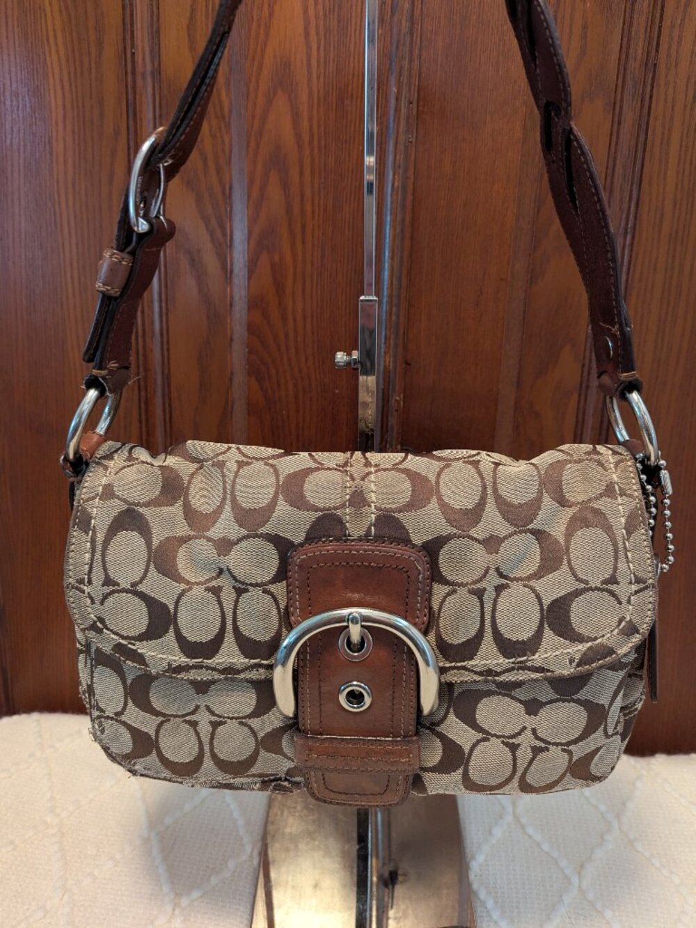 Coach Soho Khaki Brown Signature Canvas Leather Shoulder Bag‎ 11862